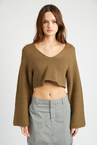 V-Neck Cropped Sweater
